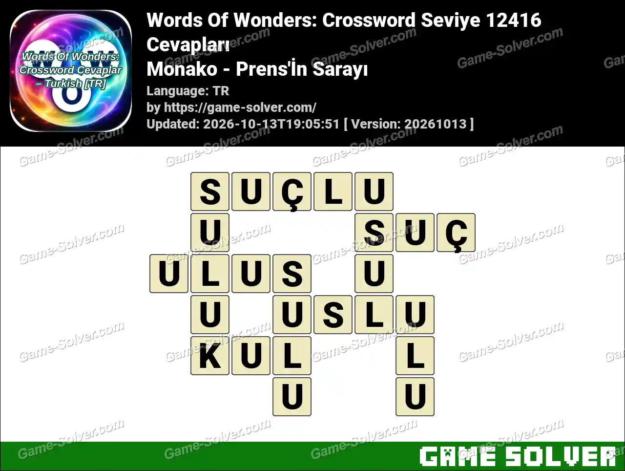 Words Of Wonders: Crossword Seviye 12416 Cevapları – Monako – Prens’İn Sarayı